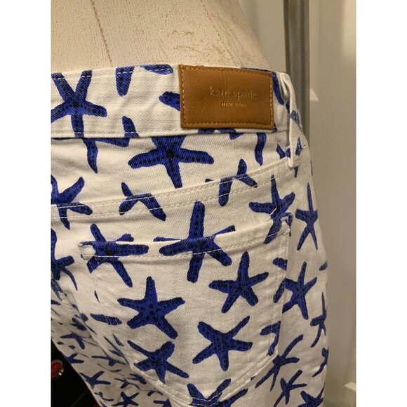 Kate Spade  Broome Street White w/ Blue Starfish Ankle Jeans, Size 31 - Picture 7 of 9